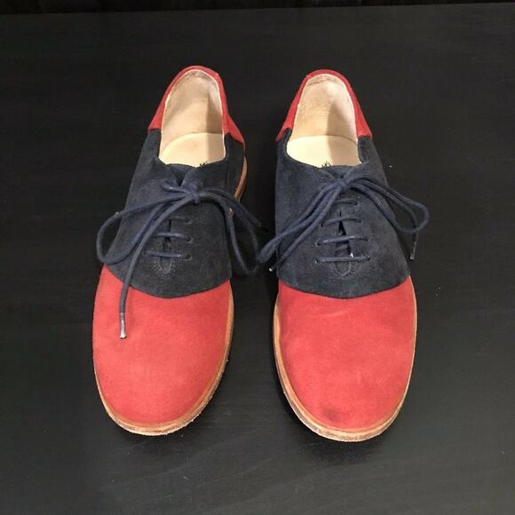 Opening Ceremony Women's Two Toned Leather Suede Oxford Flats Size US 7 Red Blue - Picture 2 of 12
